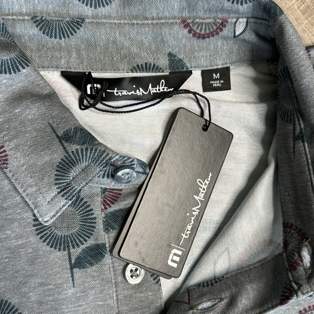 NWT TRAVIS MATHEW Preboarding Gray Floral Golf Polo Short Sleeve Shirt Men’s - Picture 3 of 9
